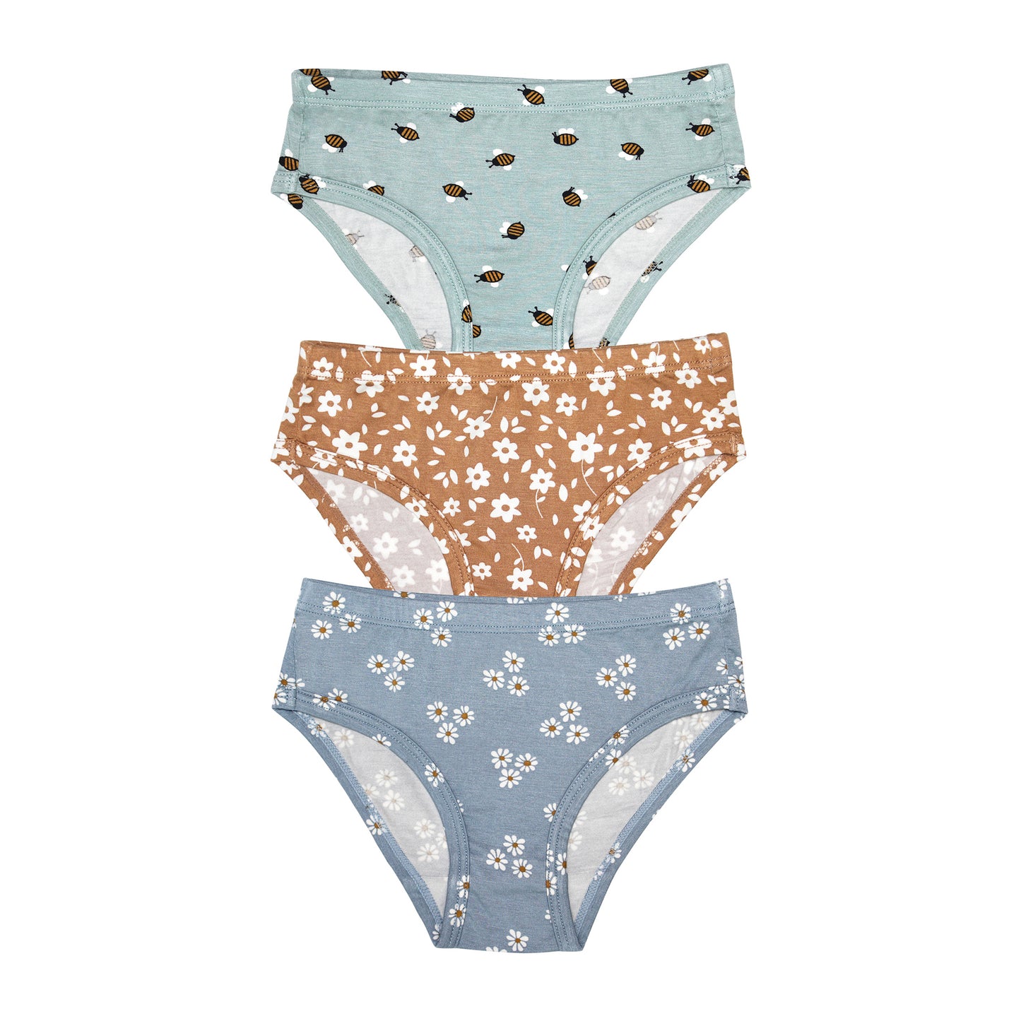 Camel Floral, Blue Daisies & Bees Underwear 3 Pack