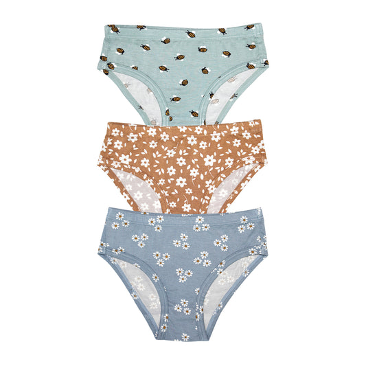 Camel Floral, Blue Daisies & Bees Underwear 3 Pack