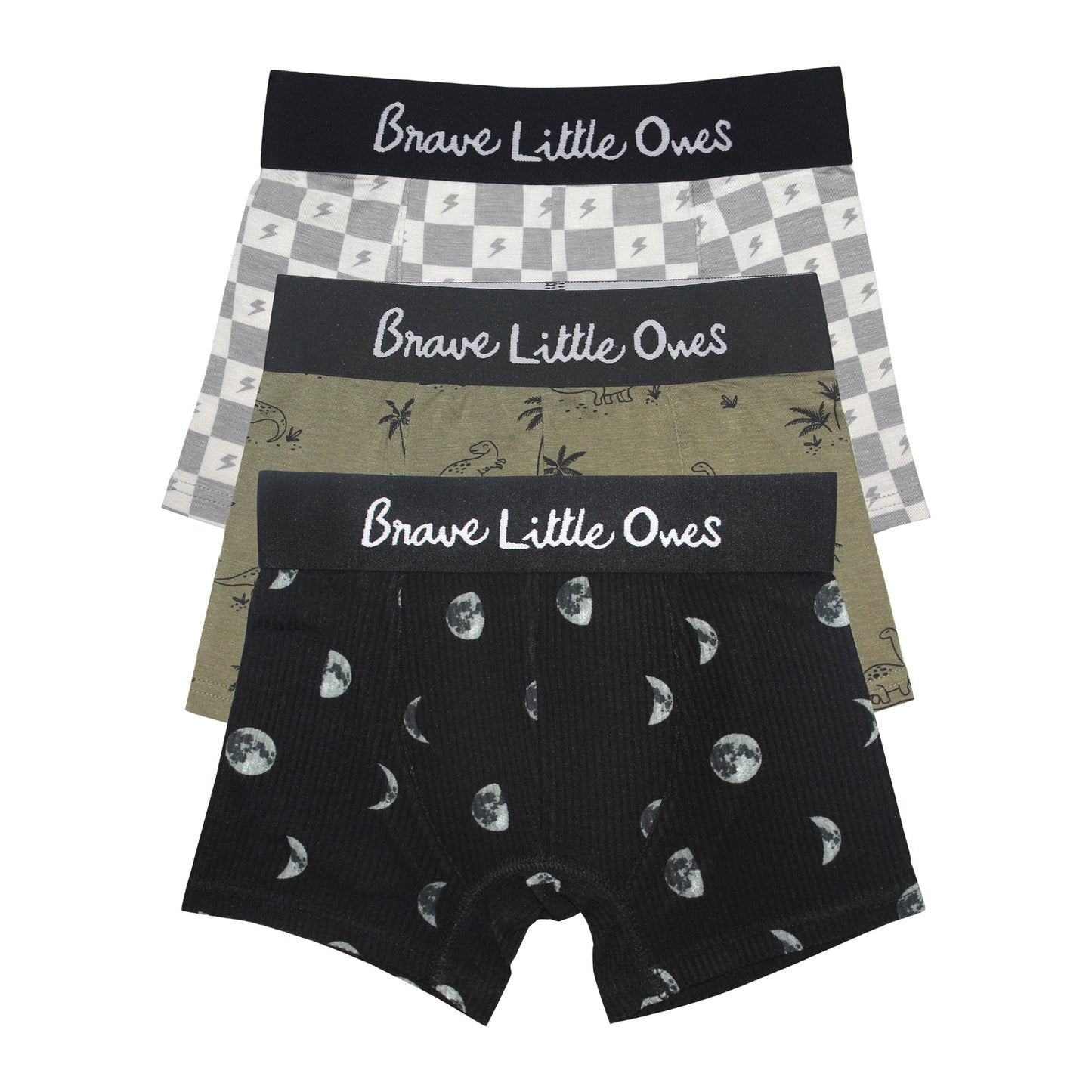 Moon Phases, Dinosaurs & Checkered Lightning Bolt Boxer Brief 3 Pack
