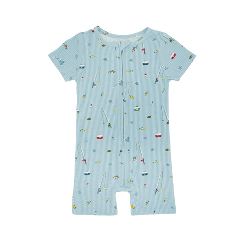 Gone Fishing Small Ribbed Summer Zip Romper