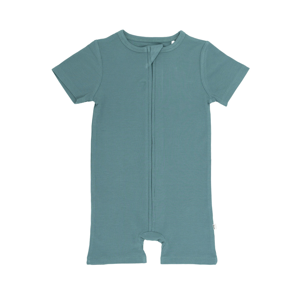 Glacier Blue Small Ribbed Summer Zip Romper