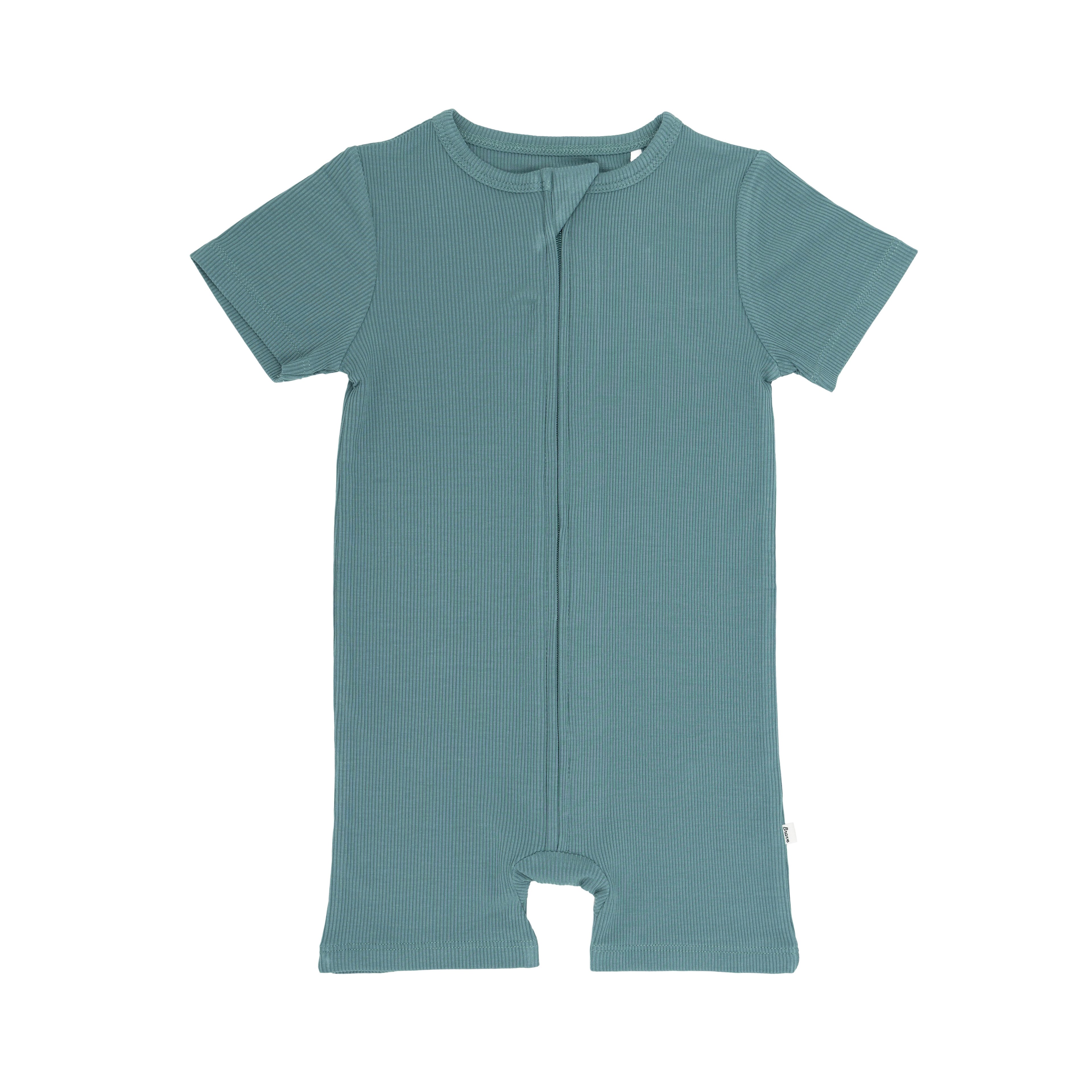Glacier Blue Small Ribbed Summer Zip Romper