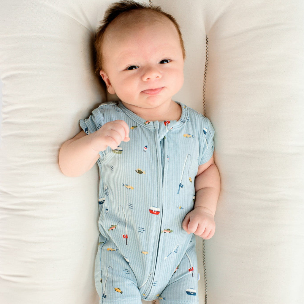 Gone Fishing Small Ribbed Summer Zip Romper