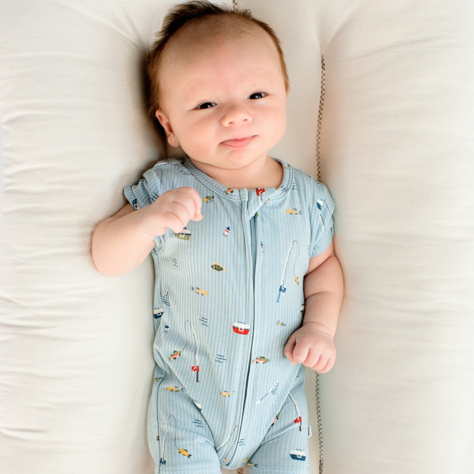 Gone Fishing Small Ribbed Summer Zip Romper