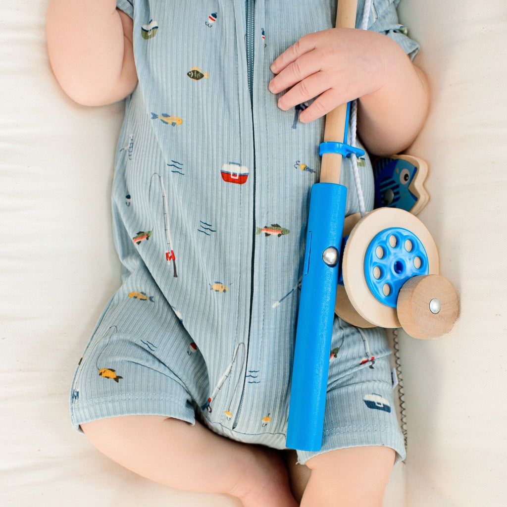 Gone Fishing Small Ribbed Summer Zip Romper