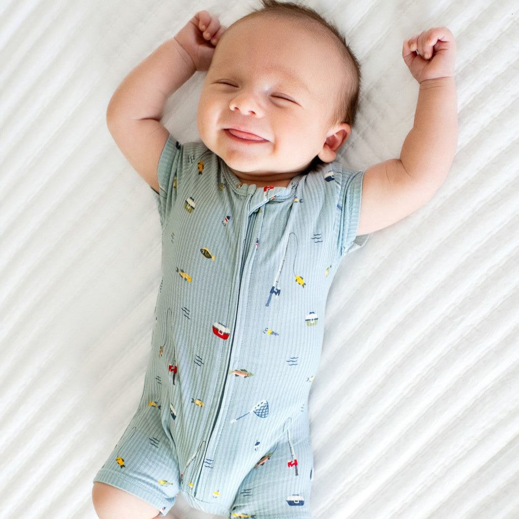 Gone Fishing Small Ribbed Summer Zip Romper