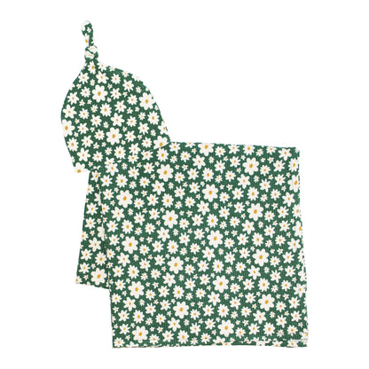 Green Floral Ribbed Stretchy Swaddle Set