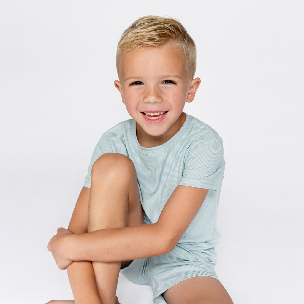 Harbor Blue Small Ribbed Shorts Two-Piece Set