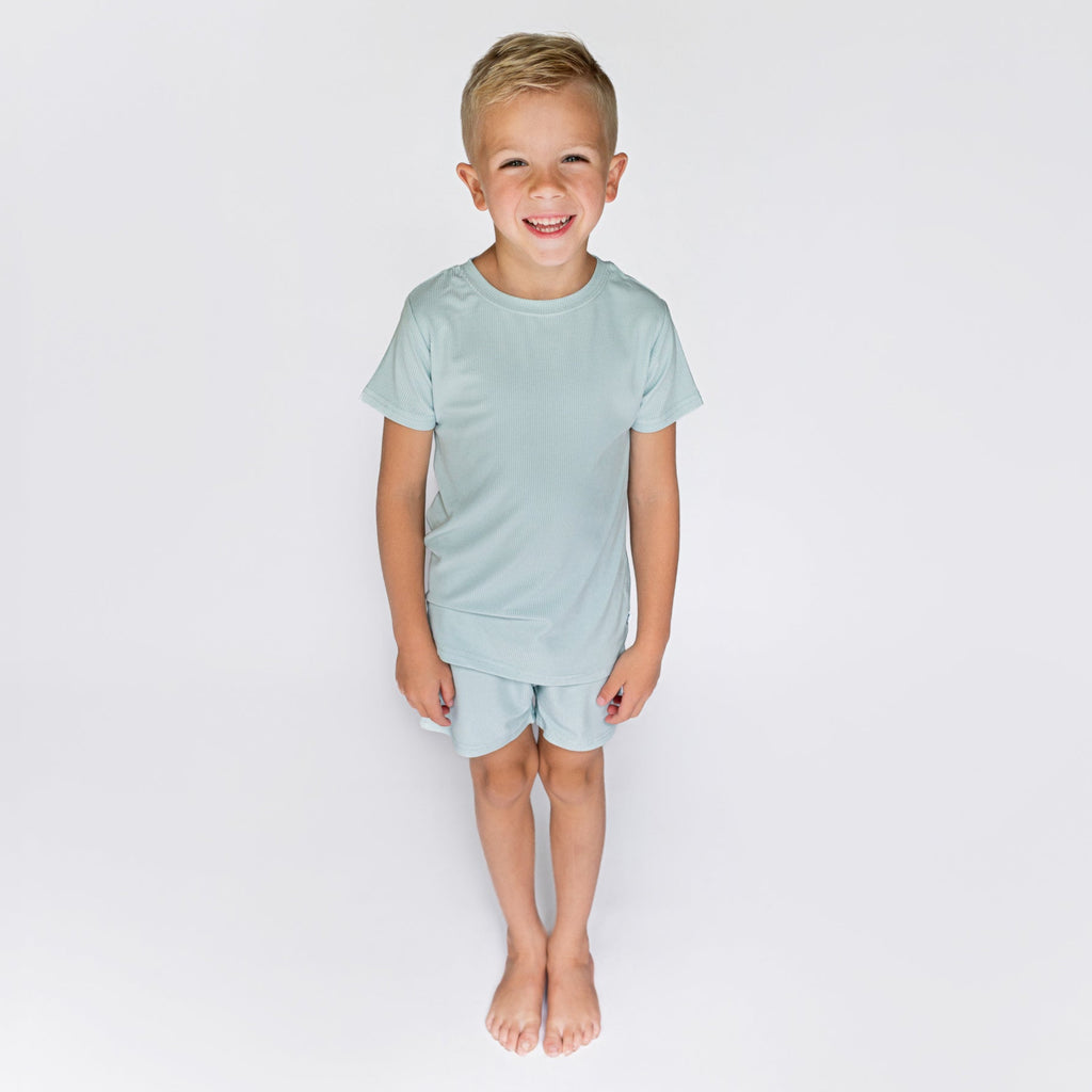 Harbor Blue Small Ribbed Shorts Two-Piece Set