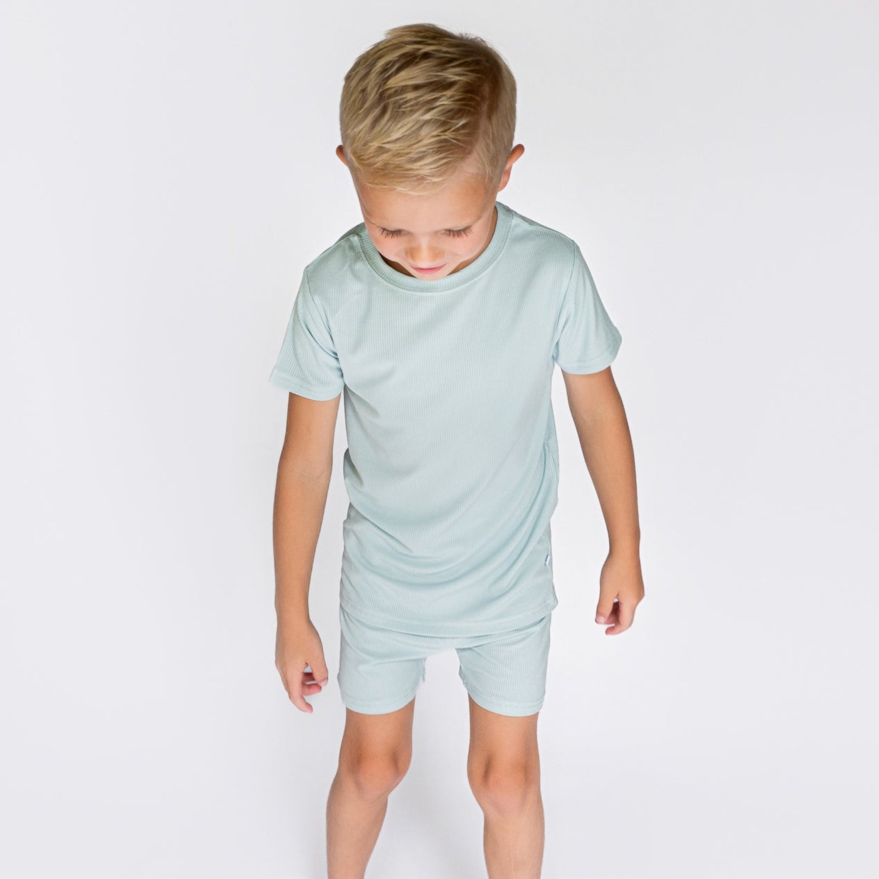 Harbor Blue Small Ribbed Shorts Two-Piece Set