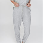 Heather Gray Small Ribbed Women's Short Sleeve & Pants Matching Set