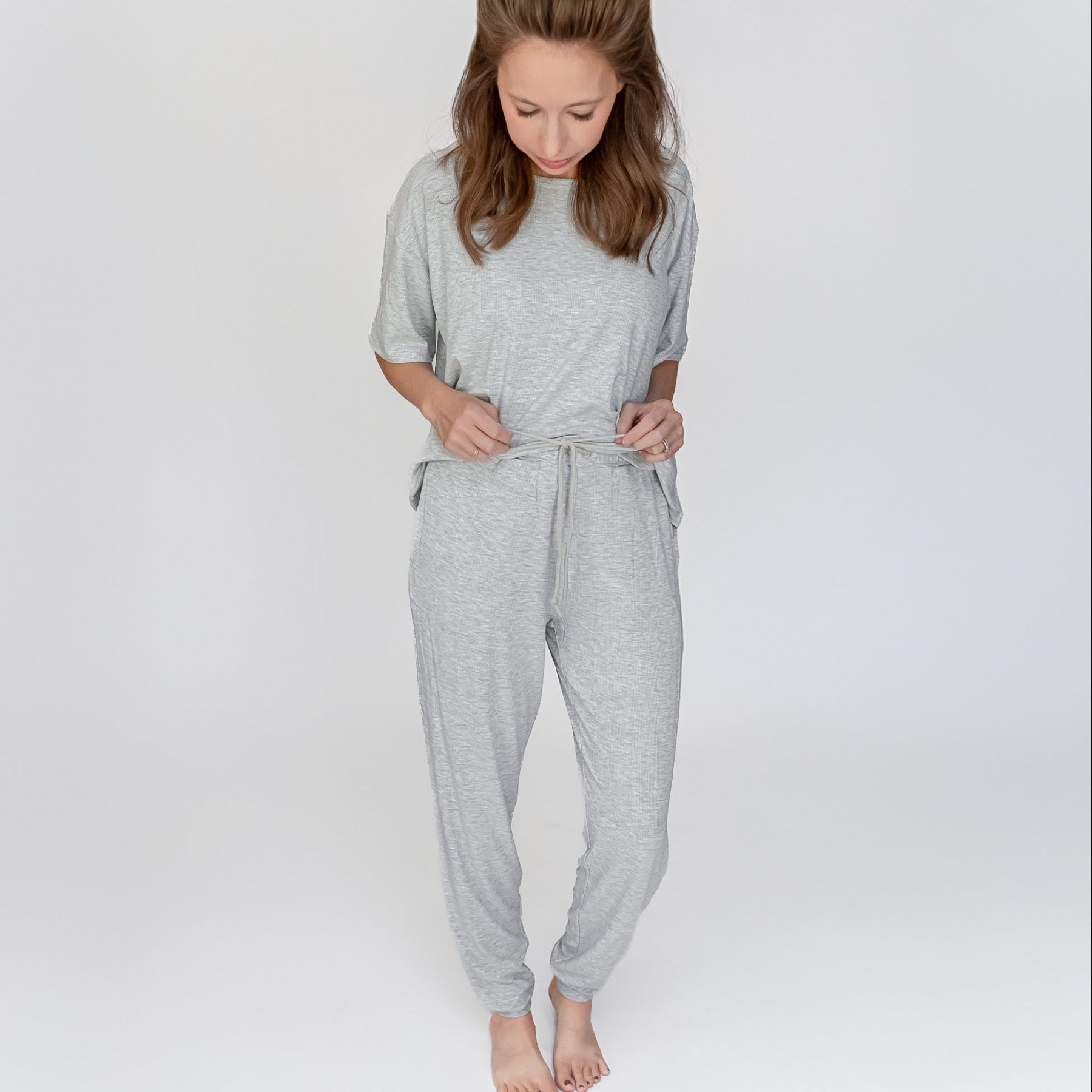 Heather Gray Small Ribbed Women's Pants