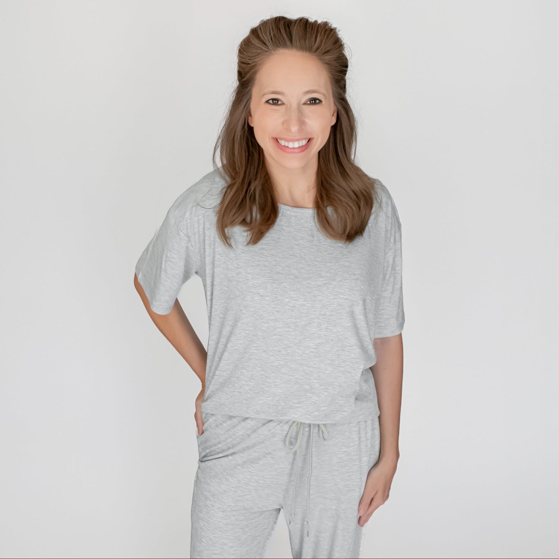 Heather Gray Small Ribbed Women's Short Sleeve Top