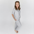 Heather Gray Small Ribbed Women's Short Sleeve & Pants Matching Set