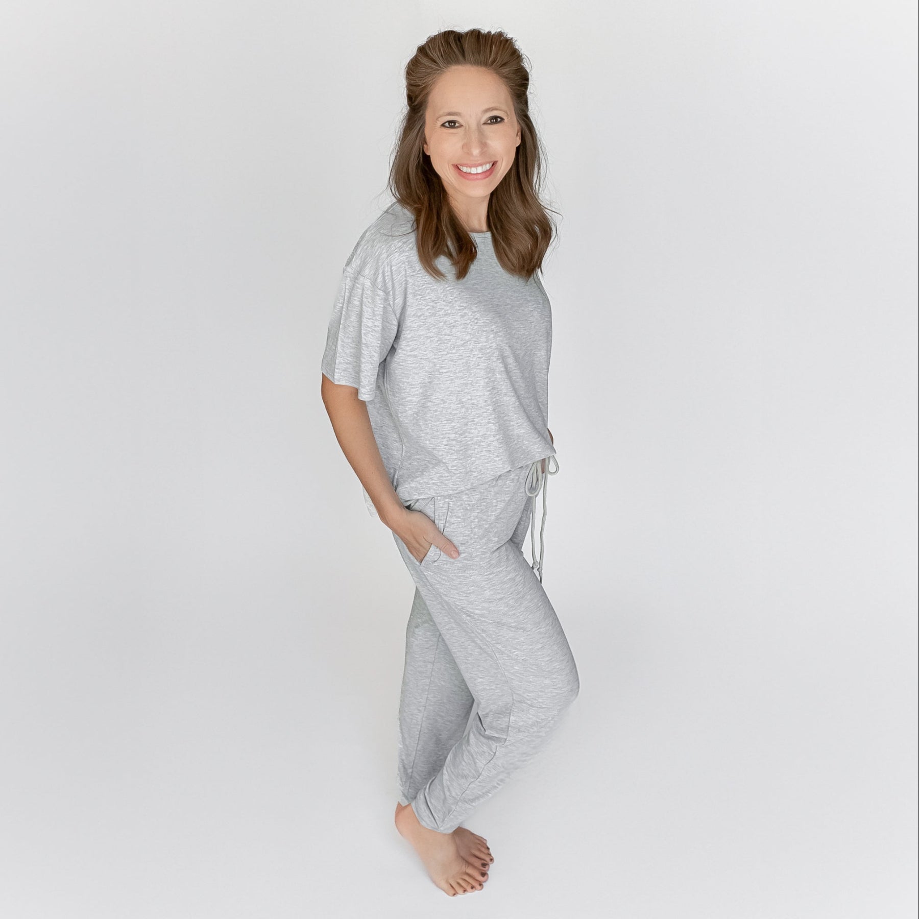 Heather Gray Small Ribbed Women's Pants