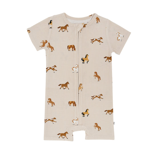 Horses Small Ribbed Summer Zip Romper