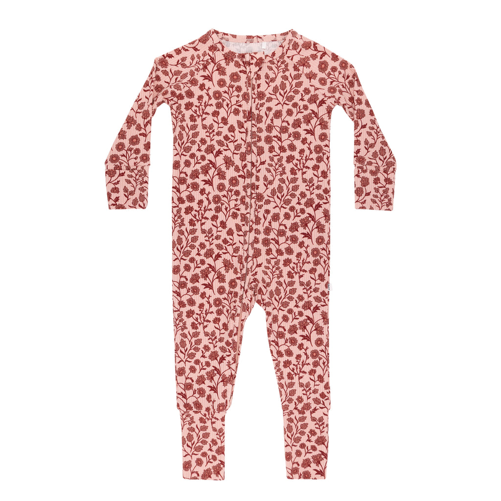 Mauve Floral Small Ribbed Zip Romper