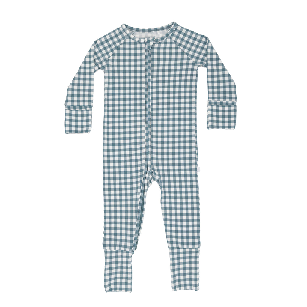 Blue Small Gingham Zip Romper