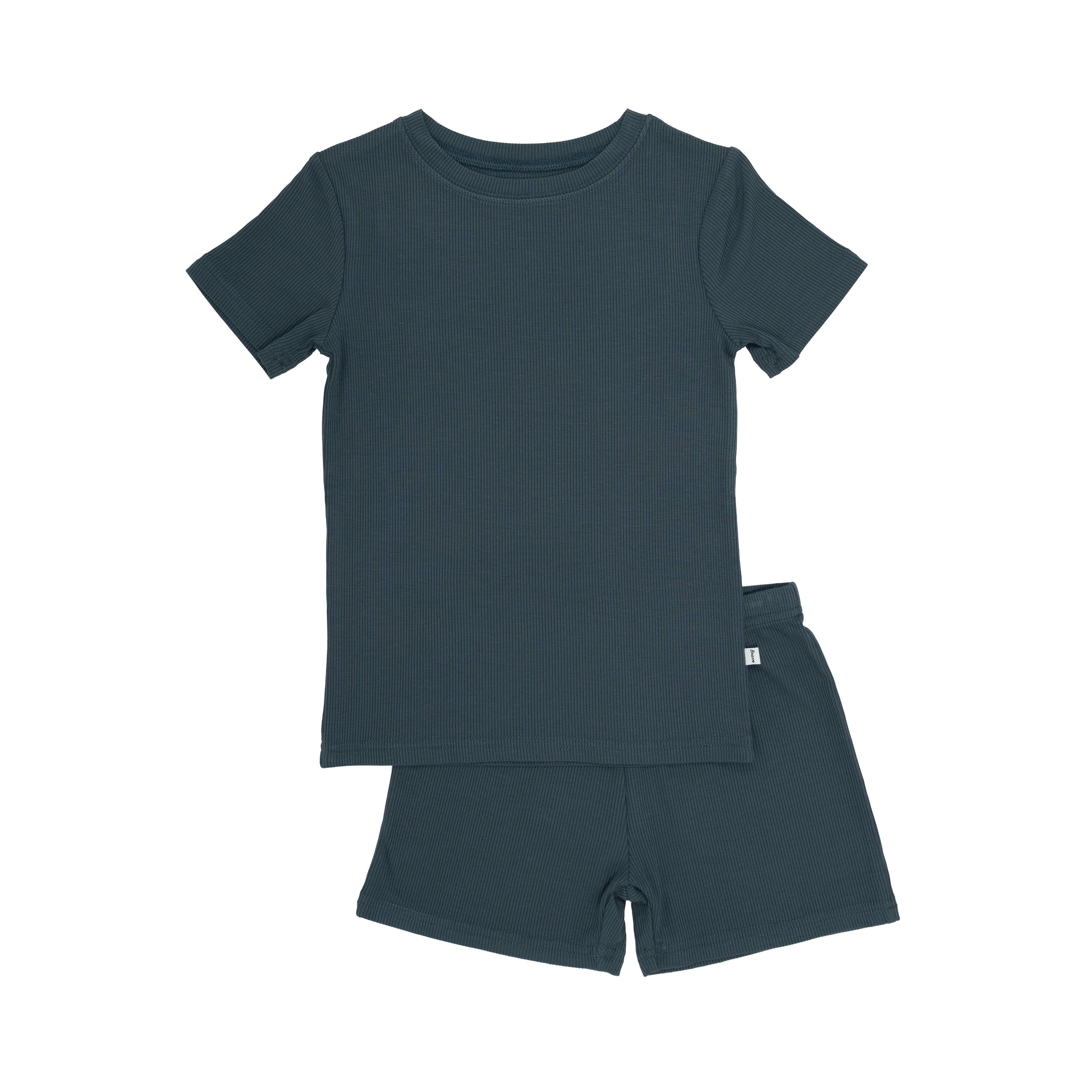 Dark Steel Blue Small Ribbed Shorts Two-Piece Set