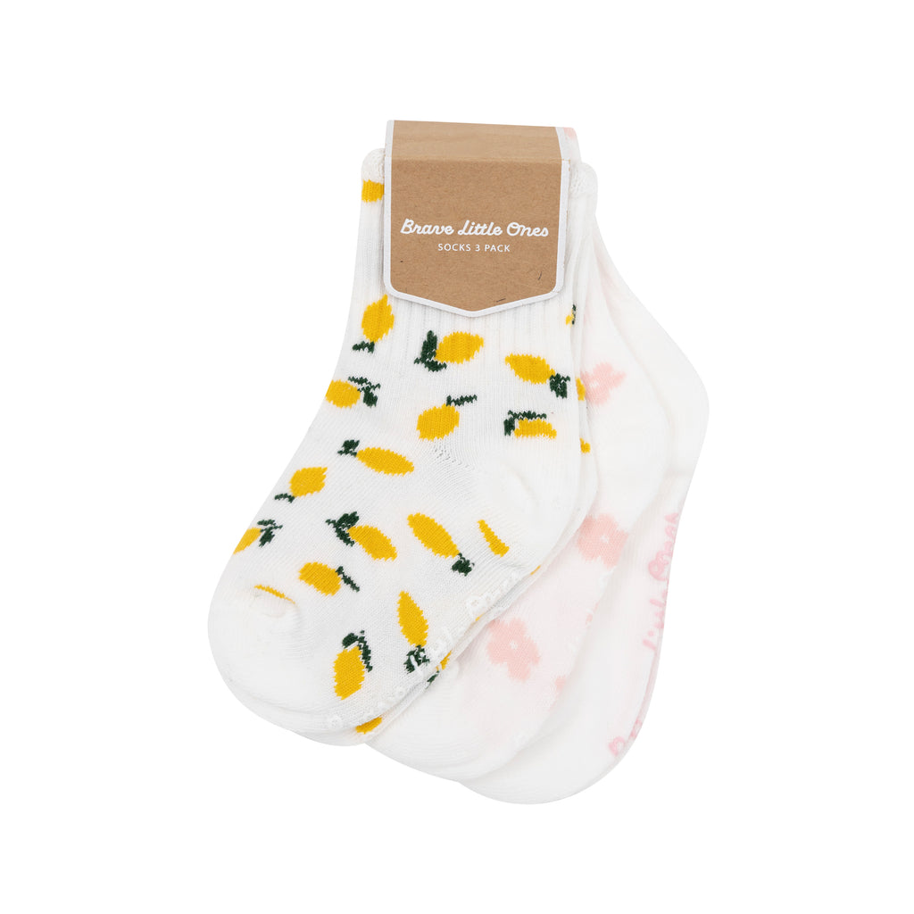 Pink Daisies & Lemons Ruffle Socks 3 Pack
