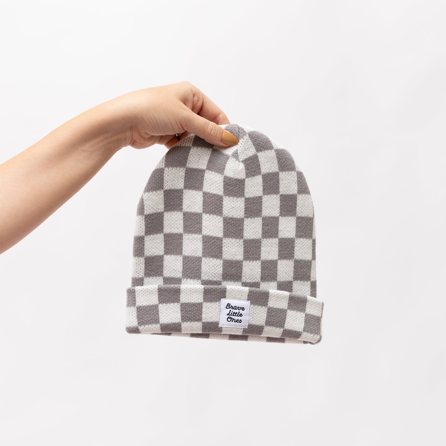 Gray Checkered Knit Beanie