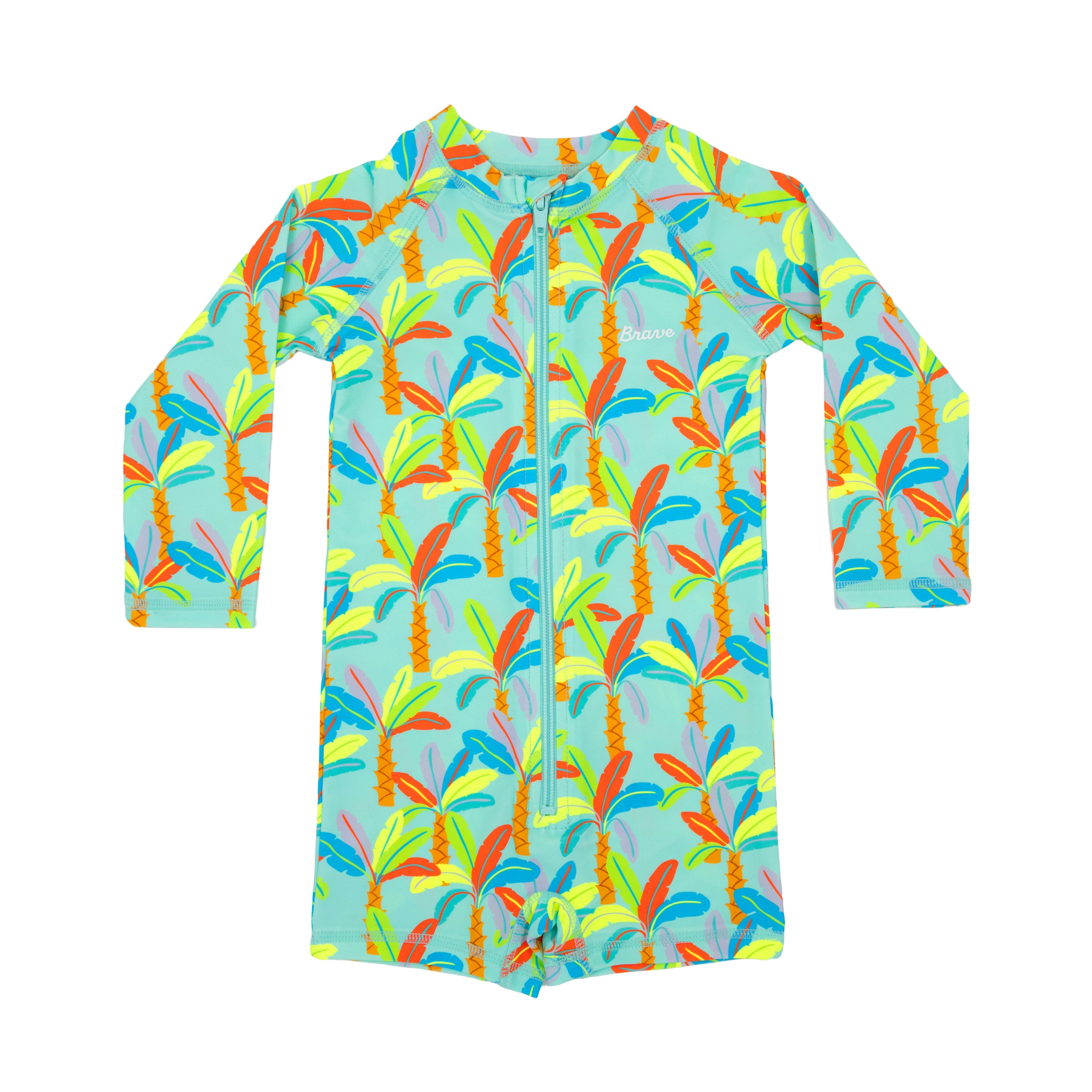Neon Palm Trees Long Sleeve Rash Guard Boy Shortie