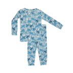 Children's pajama set with palm tree pattern on a white background