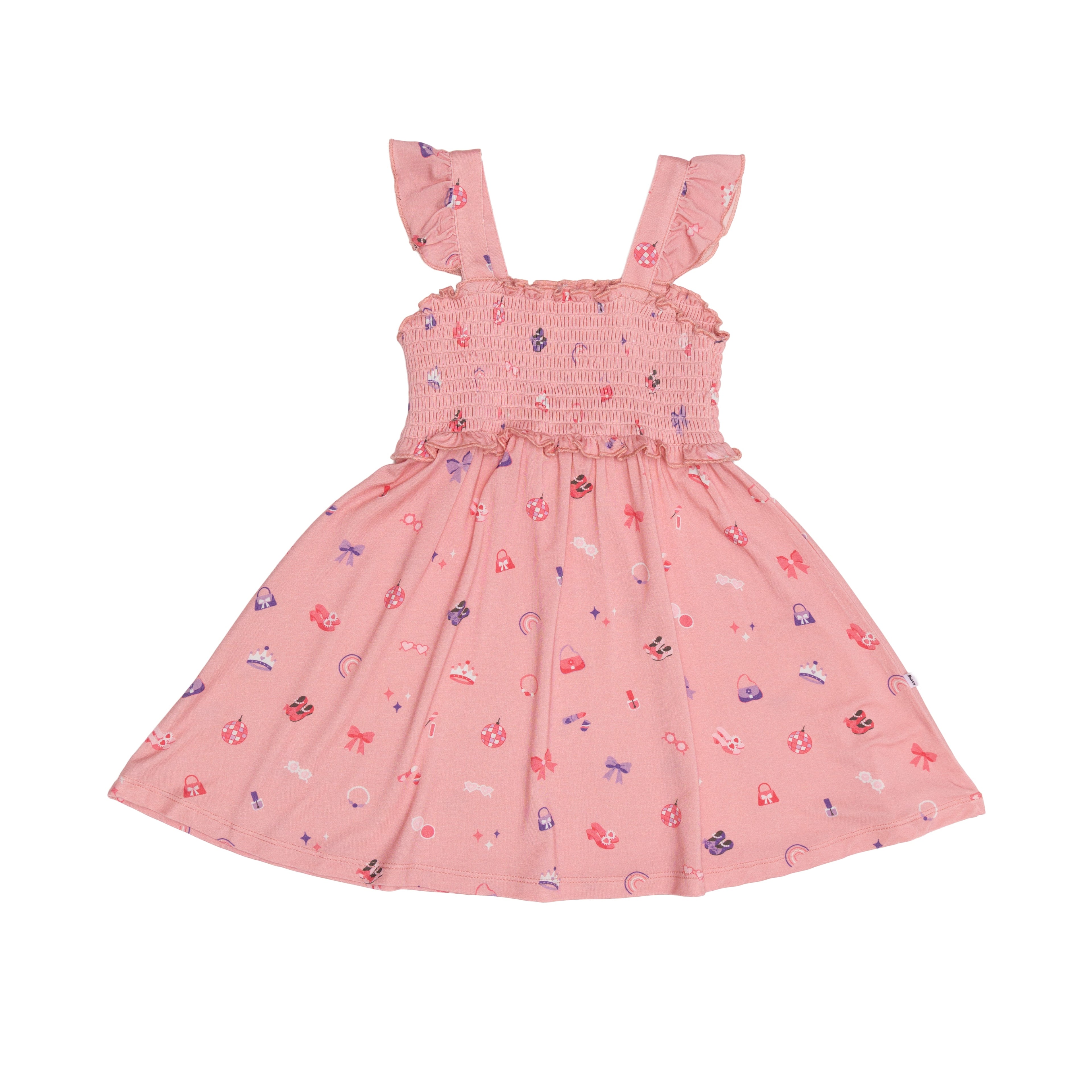Pink dress with girly patterns on a white background