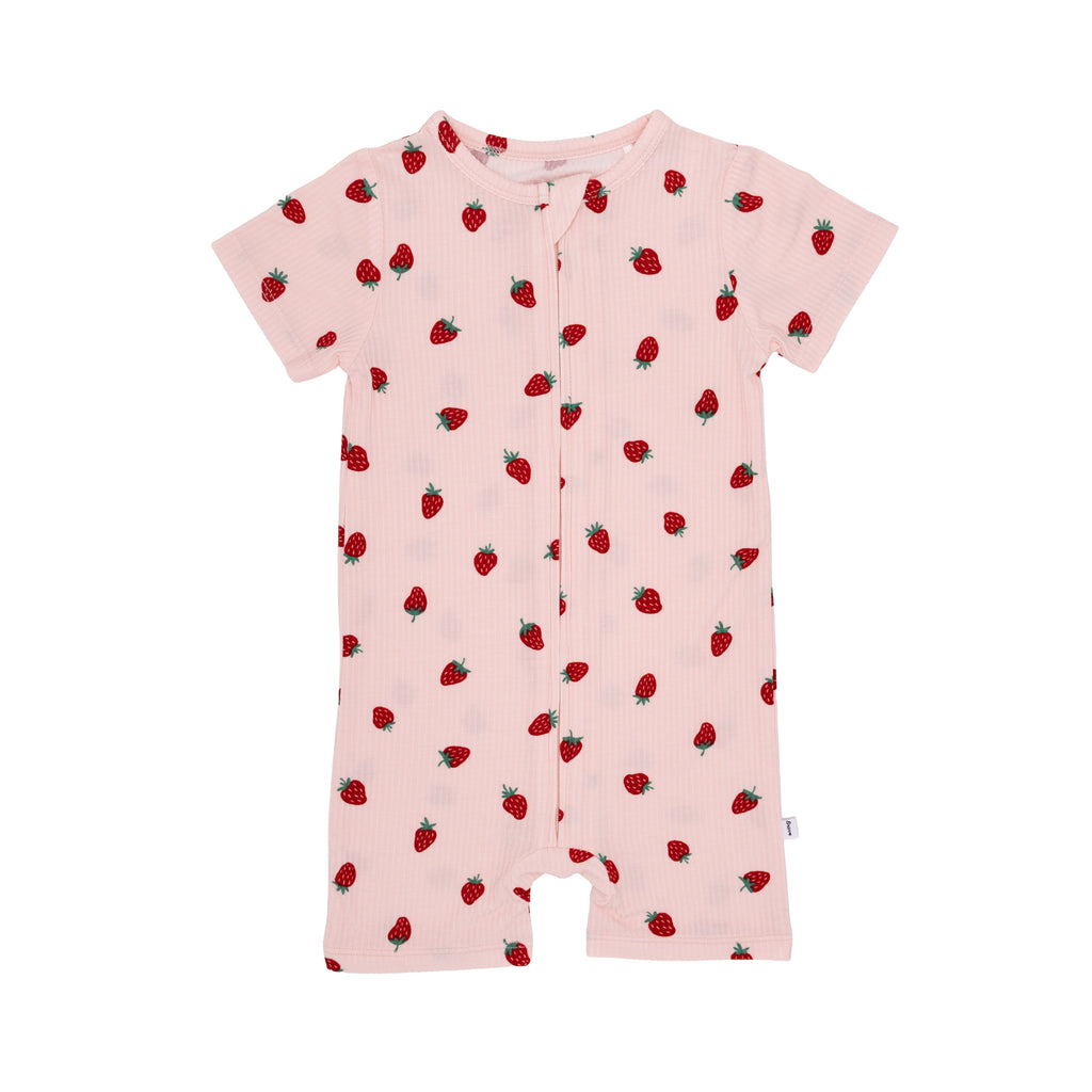 Strawberries Small Ribbed Summer Zip Romper