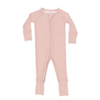 Pink striped baby onesie on a white background