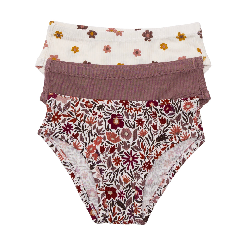 Fall Blooms, Plum & Pink Daisies Underwear 3 pack
