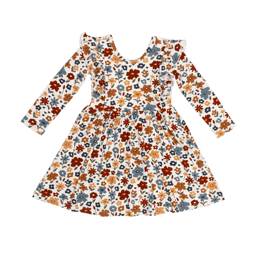 Autumn Meadow Small Ribbed Ruffle Long Sleeve Dress