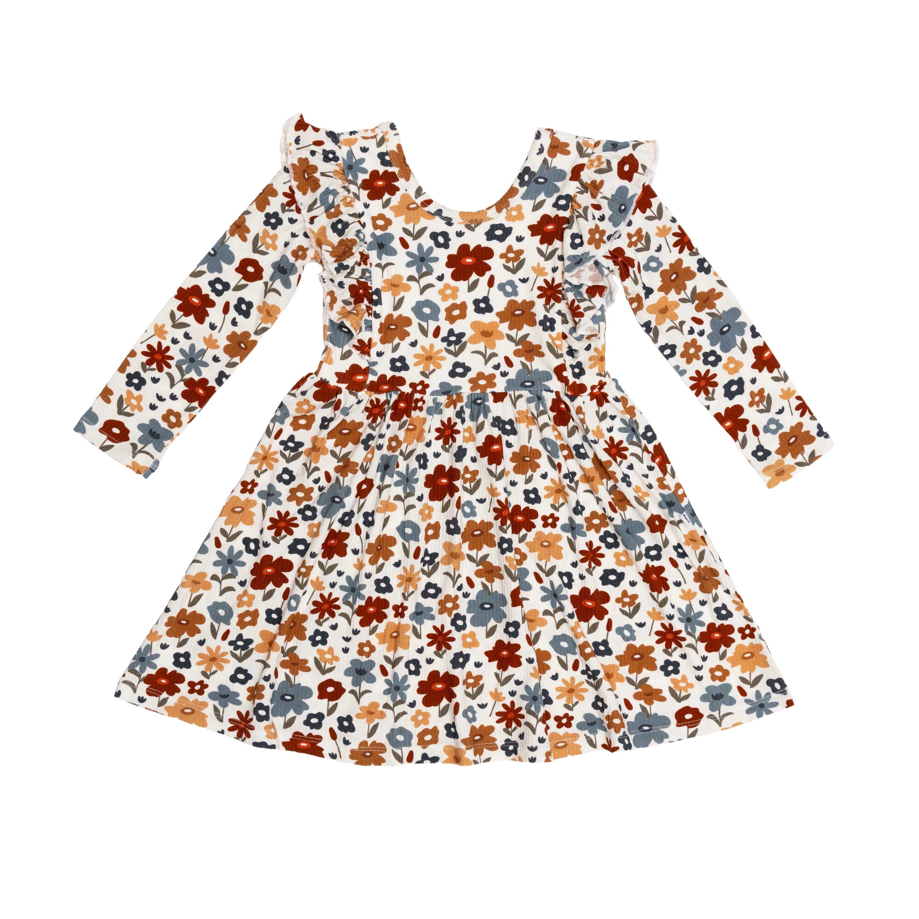 Autumn Meadow Small Ribbed Ruffle Long Sleeve Dress