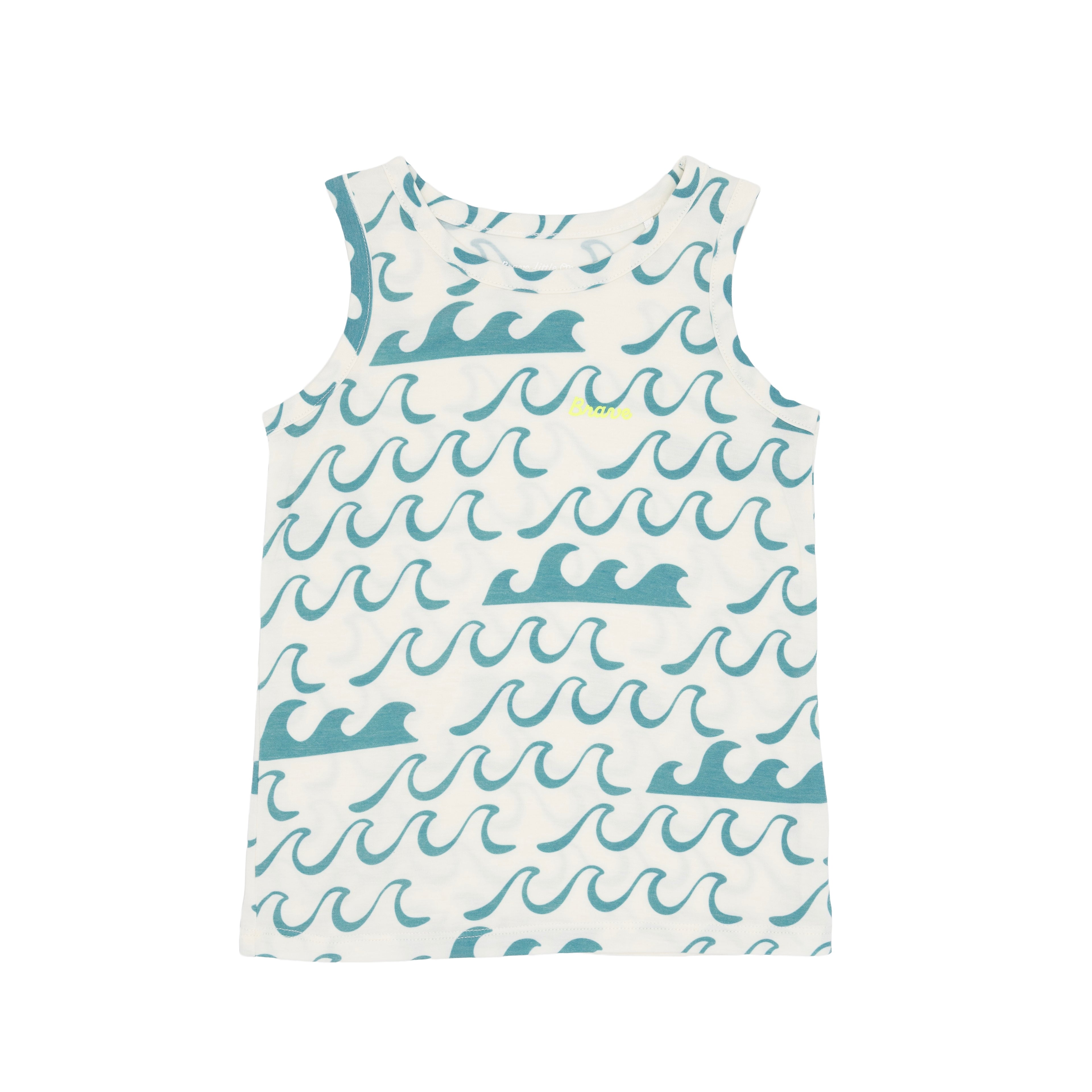 Tank top with blue wave pattern on a white background