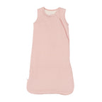Pink and white striped sleeveless sleeping bag on a white background