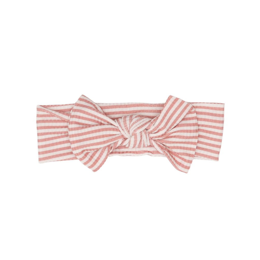 Pink Striped headband with a knot on a white background