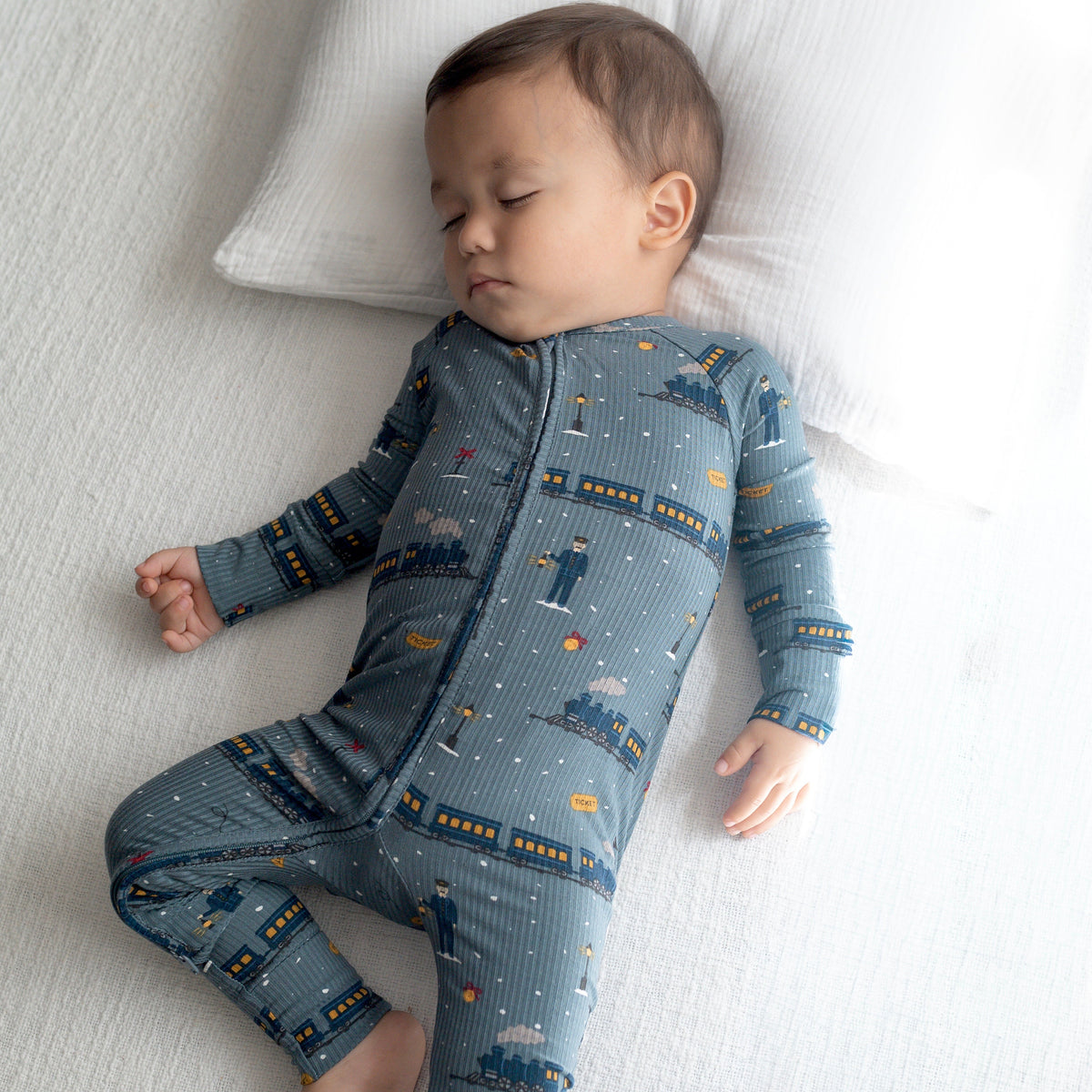 Christmas Trains Small Ribbed Zip Romper