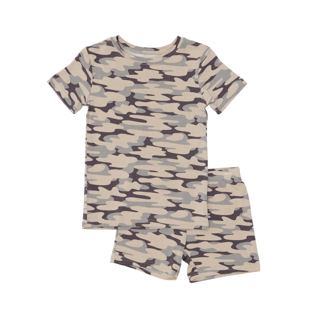 Camouflage shorts pajama set on a white background