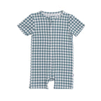 Blue Small Gingham Summer Zip Romper