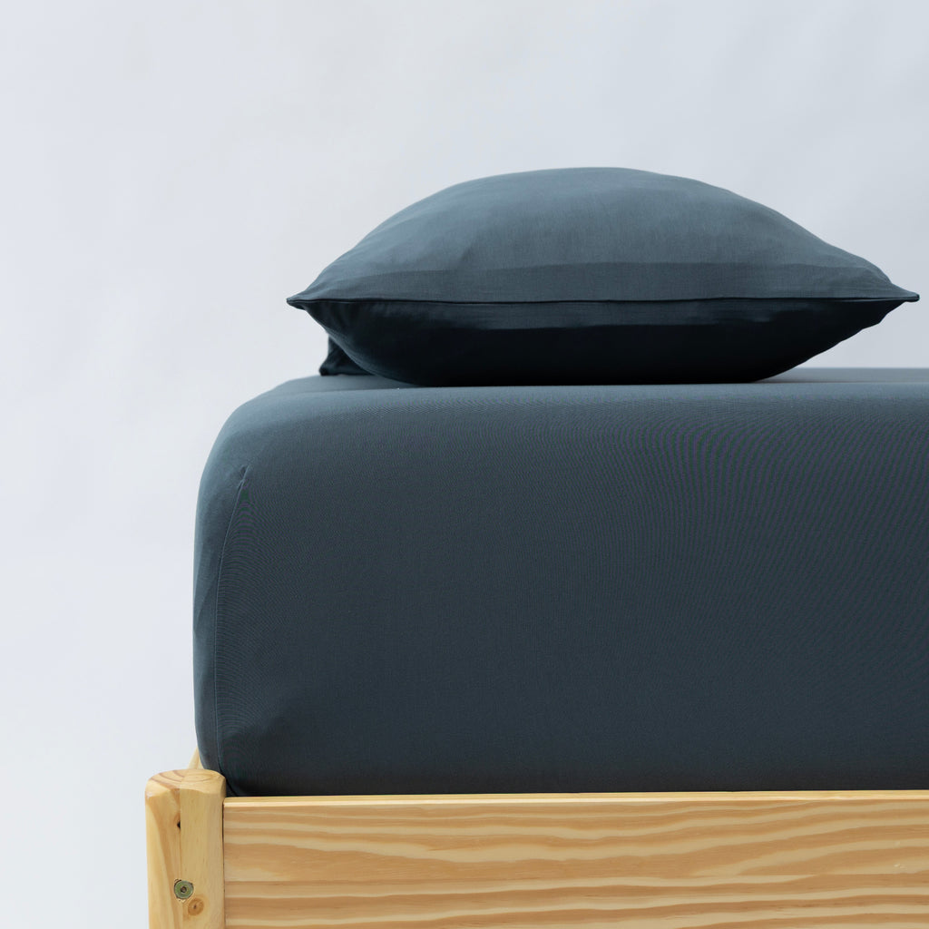 Dark Steel Blue Twin Sheet With Pillow Case