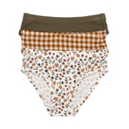 Cream Floral, Caramel Gingham and Olive Small Ribbed Underwear 3 pack