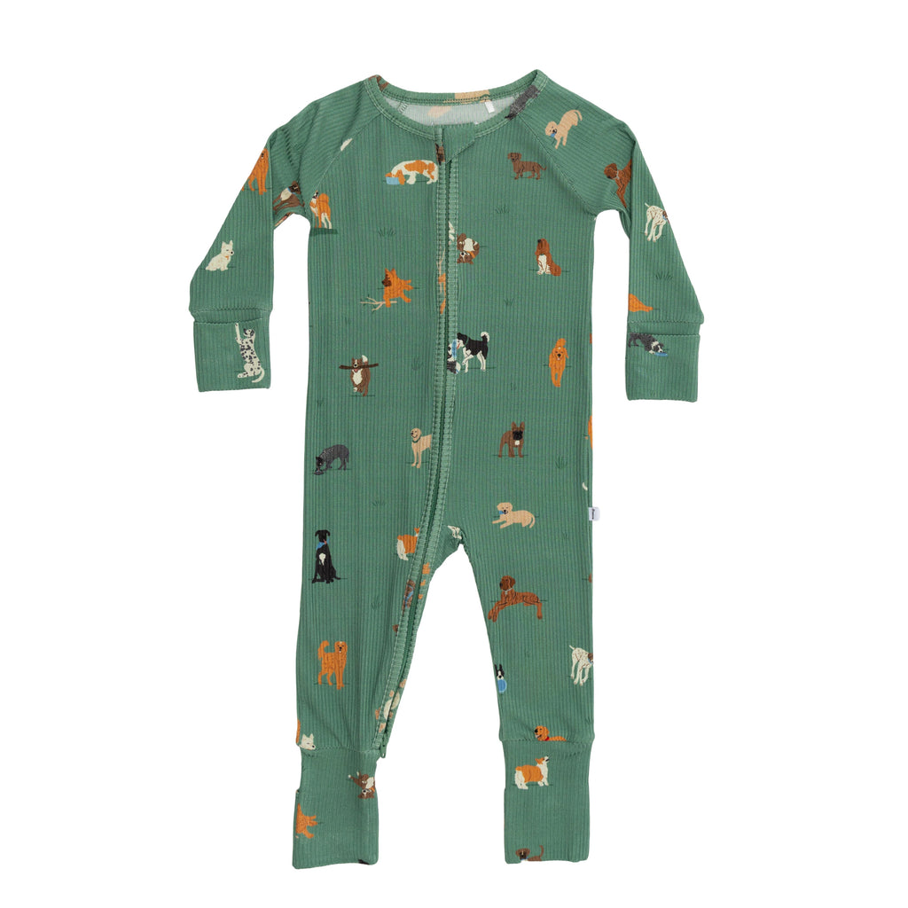 Dogs Green Small Ribbed Zip Romper