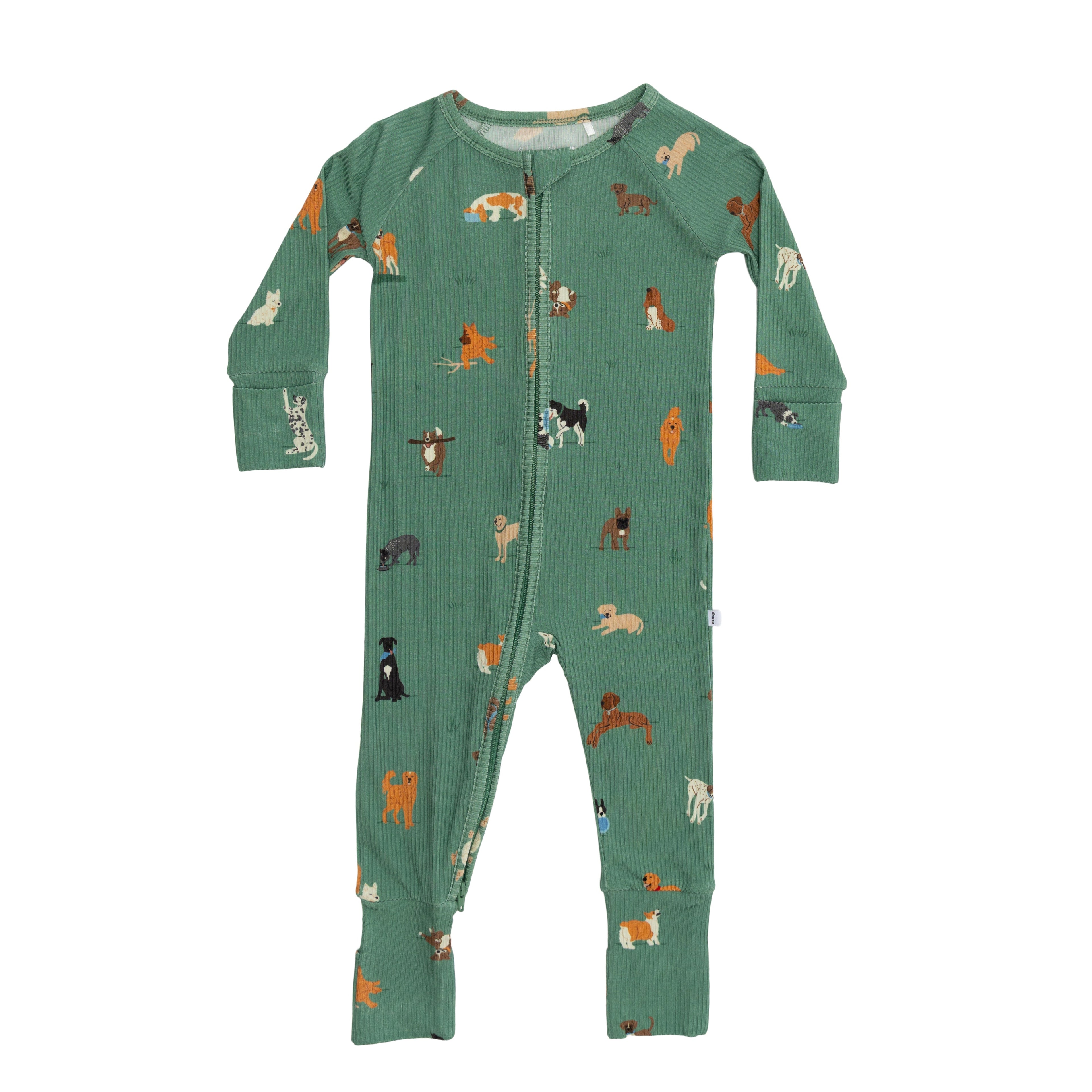 Dogs Green Small Ribbed Zip Romper