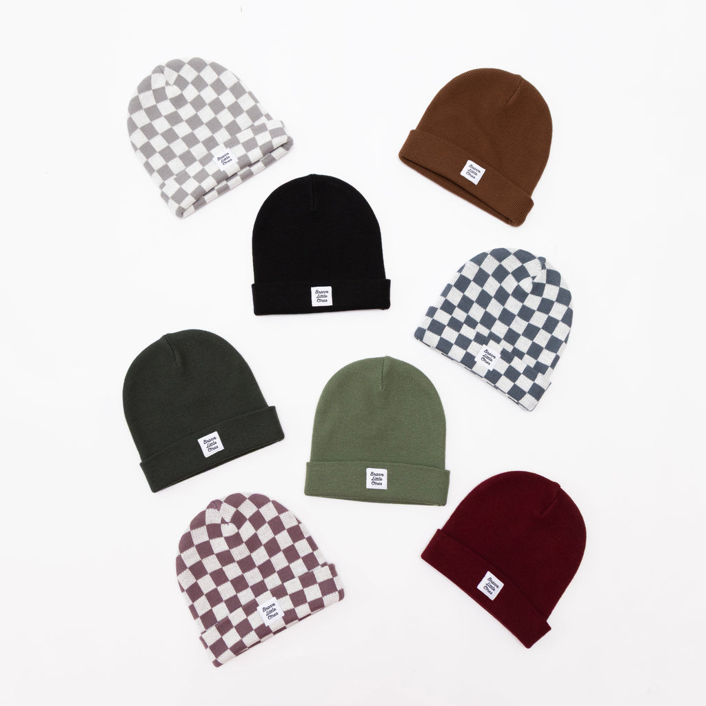 Gray Checkered Knit Beanie