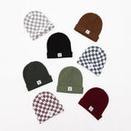 Gray Checkered Knit Beanie