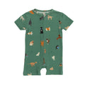 Dogs Green Small Ribbed Summer Zip Romper