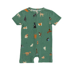 Dogs Green Small Ribbed Summer Zip Romper