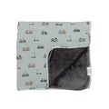 Children's blanket with bicyles & scooters pattern on a white background