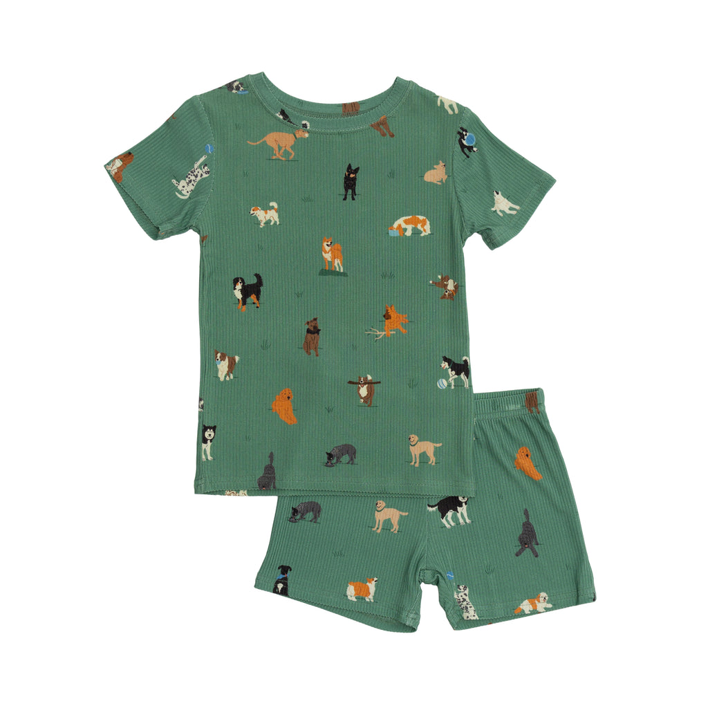 Dogs Green Small Ribbed Shorts Two-Piece Set
