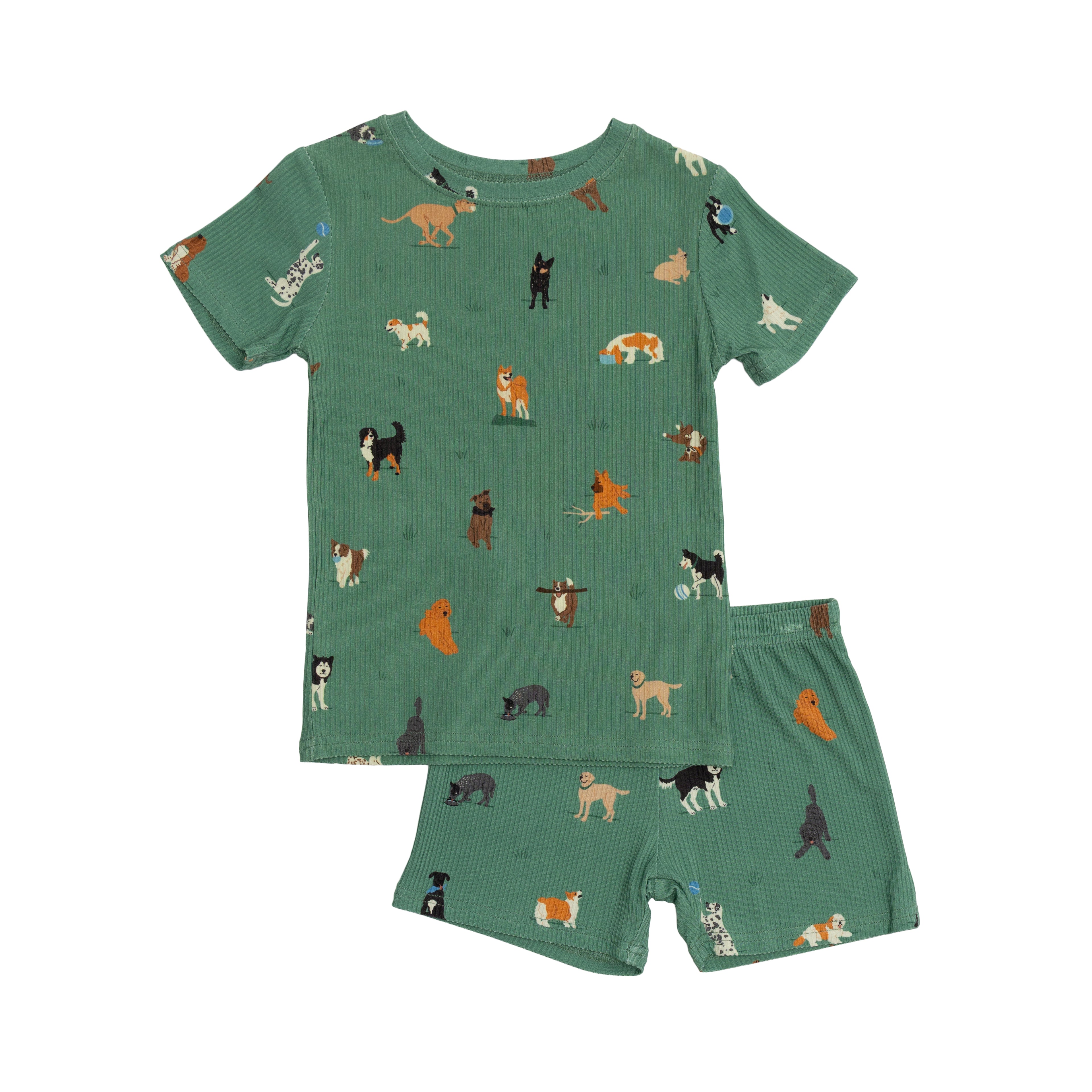 Dogs Green Small Ribbed Shorts Two-Piece Set